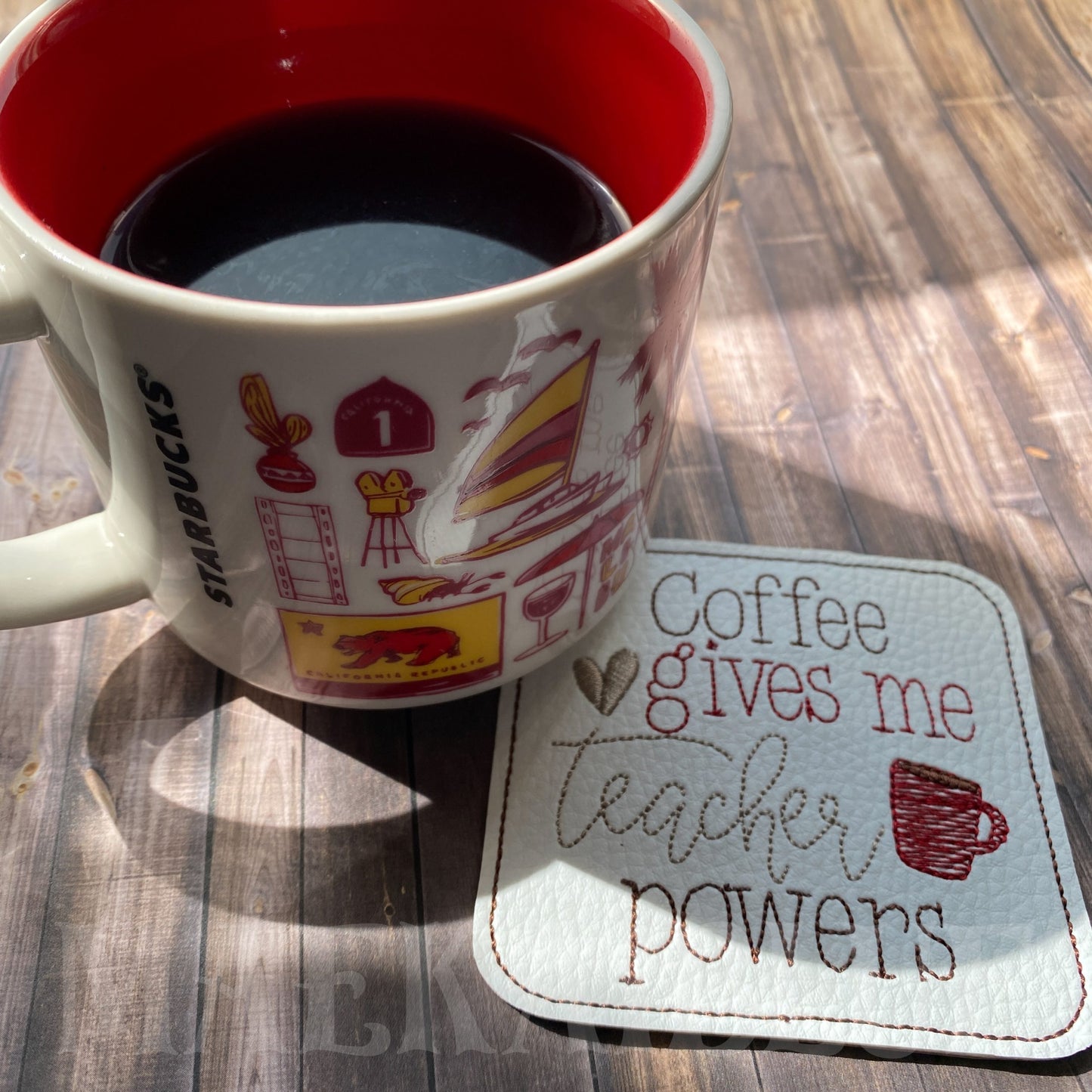 Coffee Teacher Powers Coaster 4x4 - DIGITAL Embroidery DESIGN