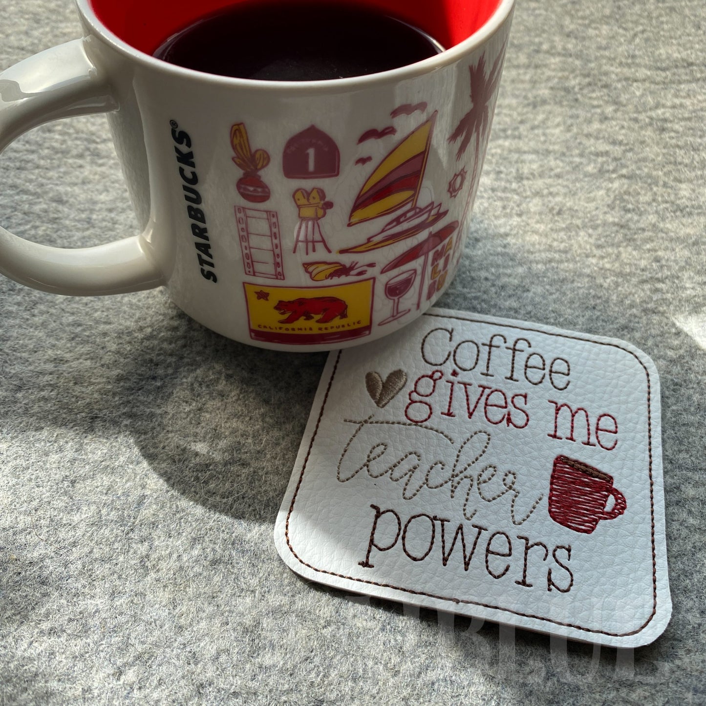 Coffee Teacher Powers Coaster 4x4 - DIGITAL Embroidery DESIGN