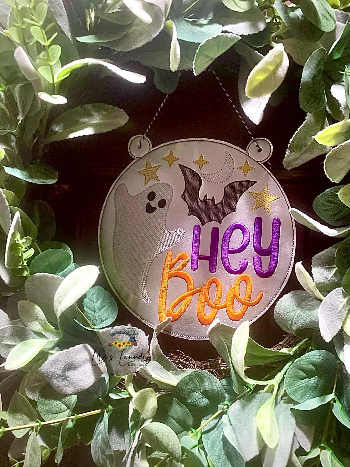 Hey Boo Ghost Door Sign - Digital Embroidery Design