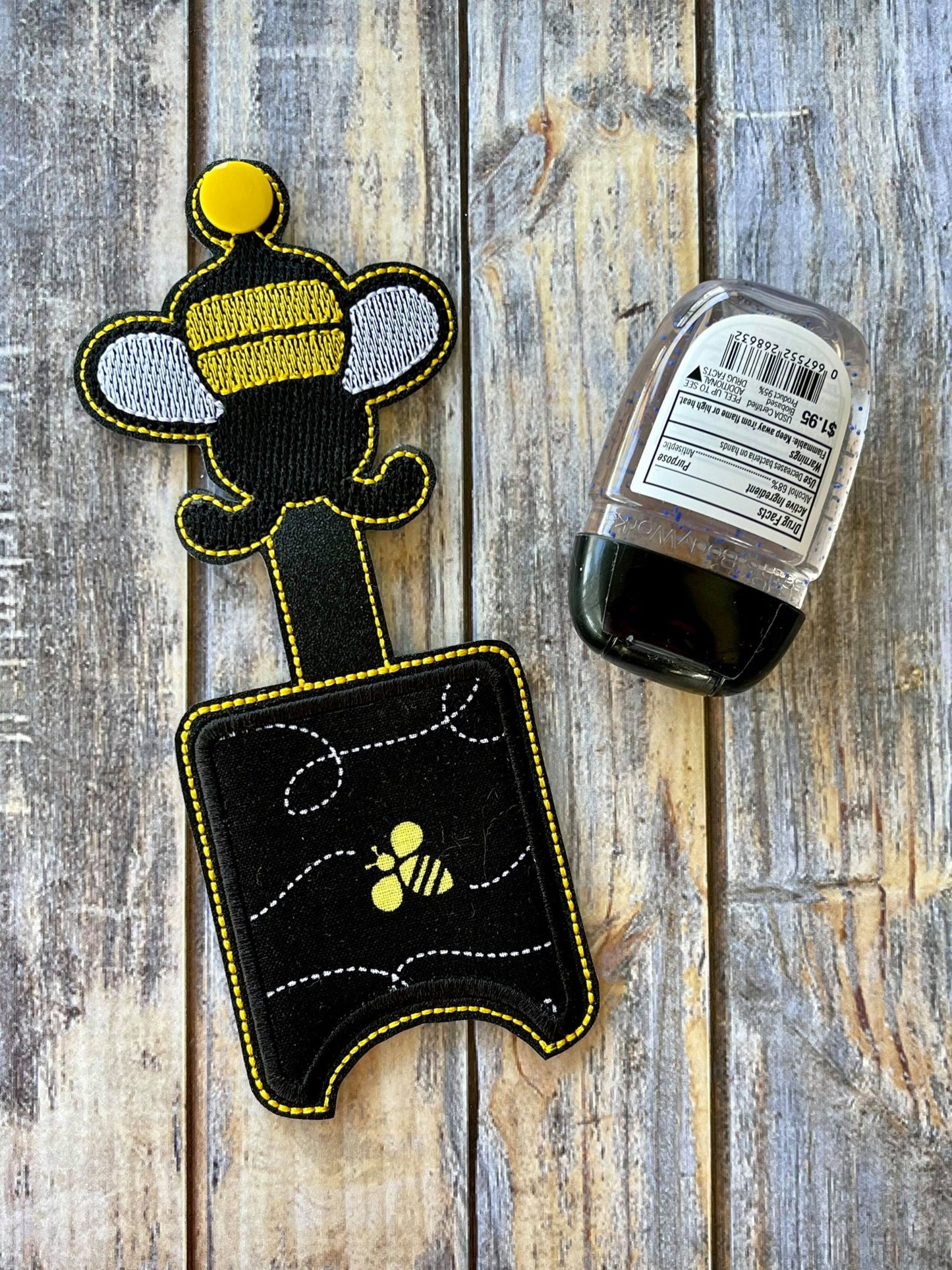Bee Applique Fold Over Sanitizer Holder 5x7- DIGITAL Embroidery DESIGN