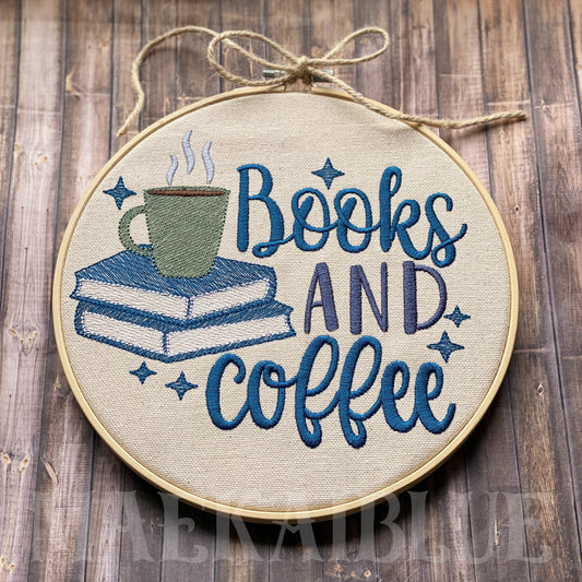 Books and Coffee - 3 sizes- Digital Embroidery Design