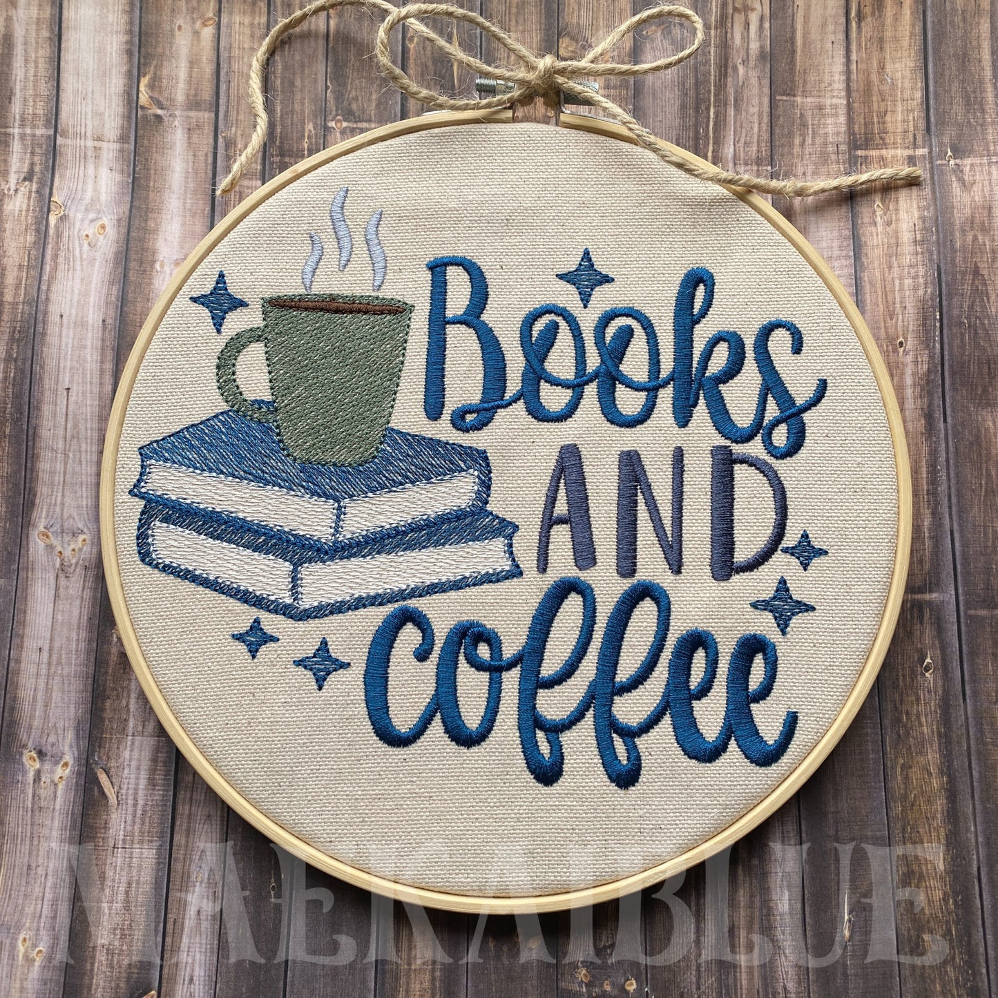 Books and Coffee - 3 sizes- Digital Embroidery Design