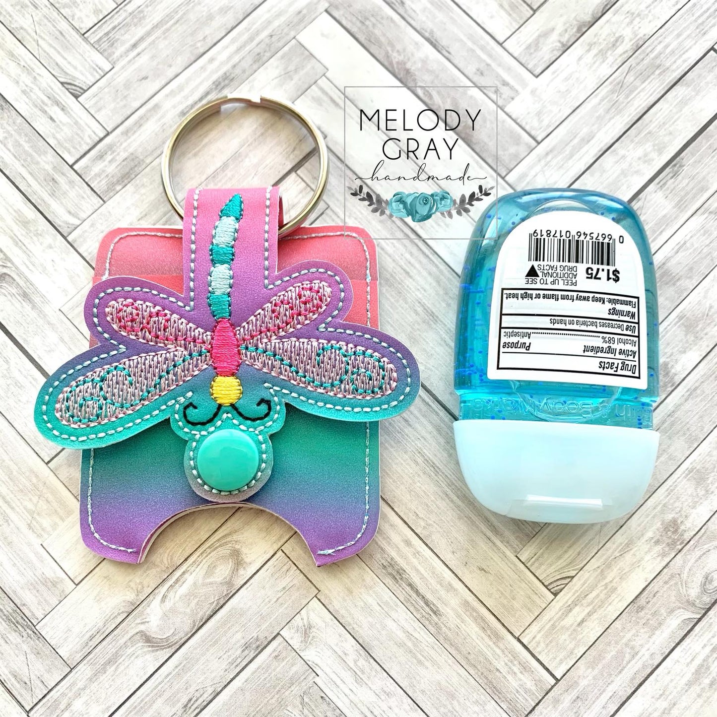 Dragonfly Applique Fold Over Sanitizer Holder 5x7- DIGITAL Embroidery DESIGN
