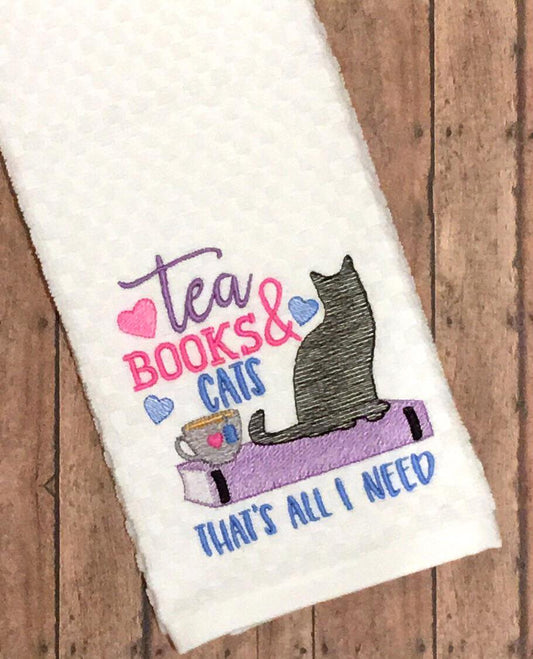Tea Books Cats - 3 sizes- Digital Embroidery Design