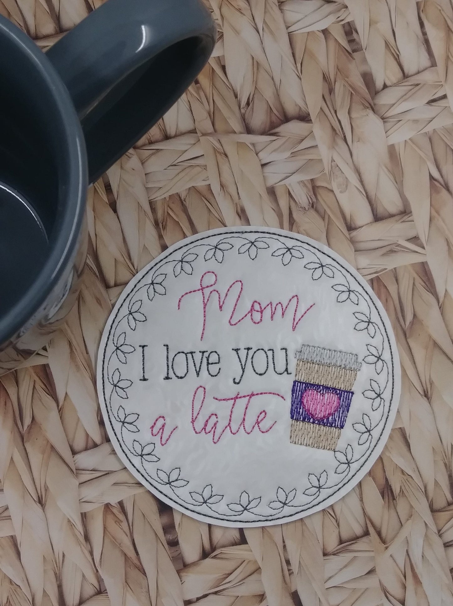 Mom Latte Coaster 4x4 - DIGITAL Embroidery DESIGN
