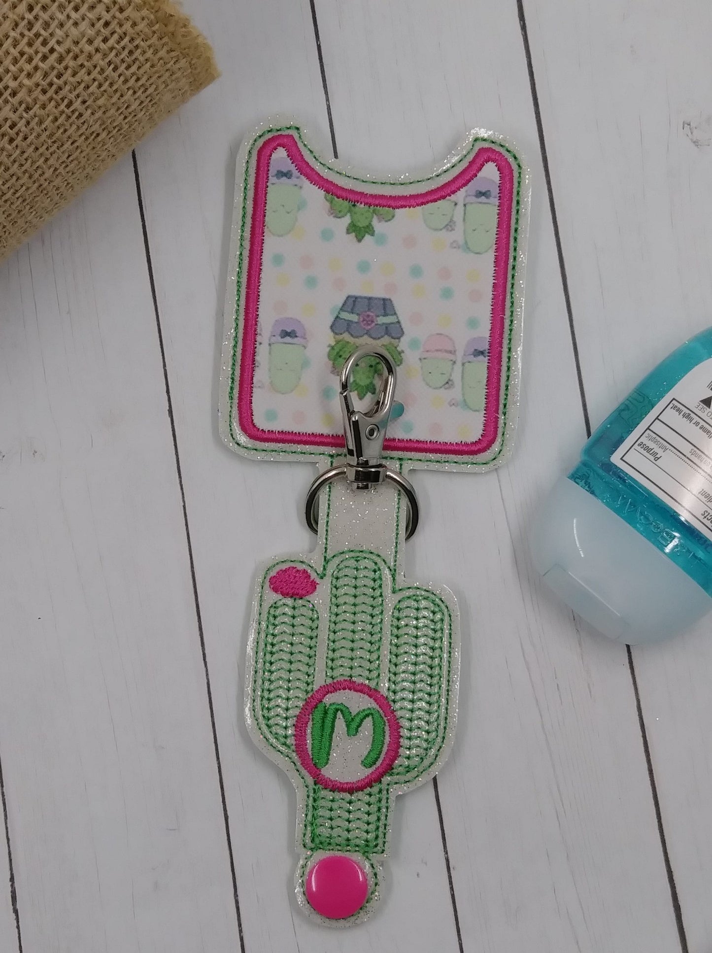 Cactus Monogram Applique Fold Over Sanitizer Holder 5x7- DIGITAL Embroidery DESIGN
