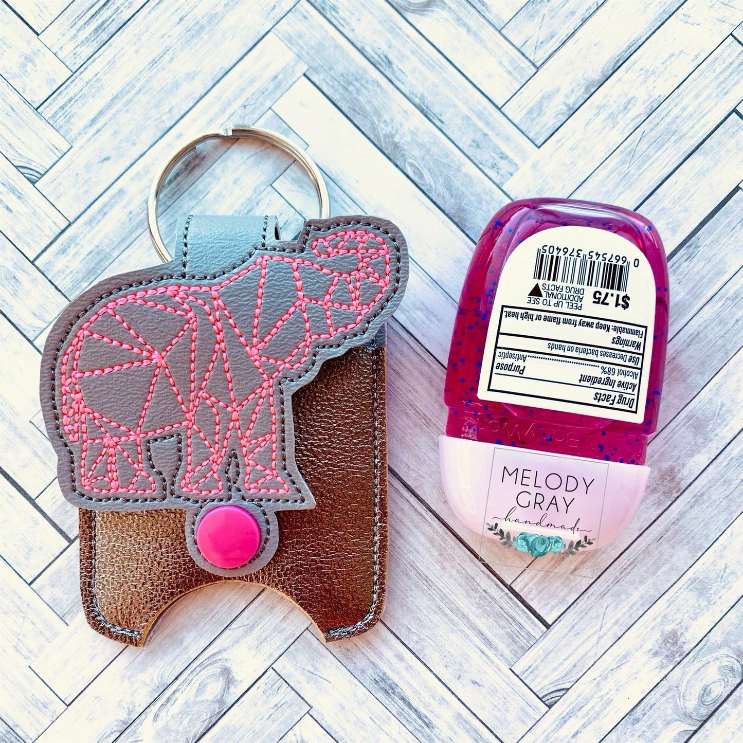 Geo Elephant Applique Fold Over Sanitizer Holder 5x7- DIGITAL Embroidery DESIGN
