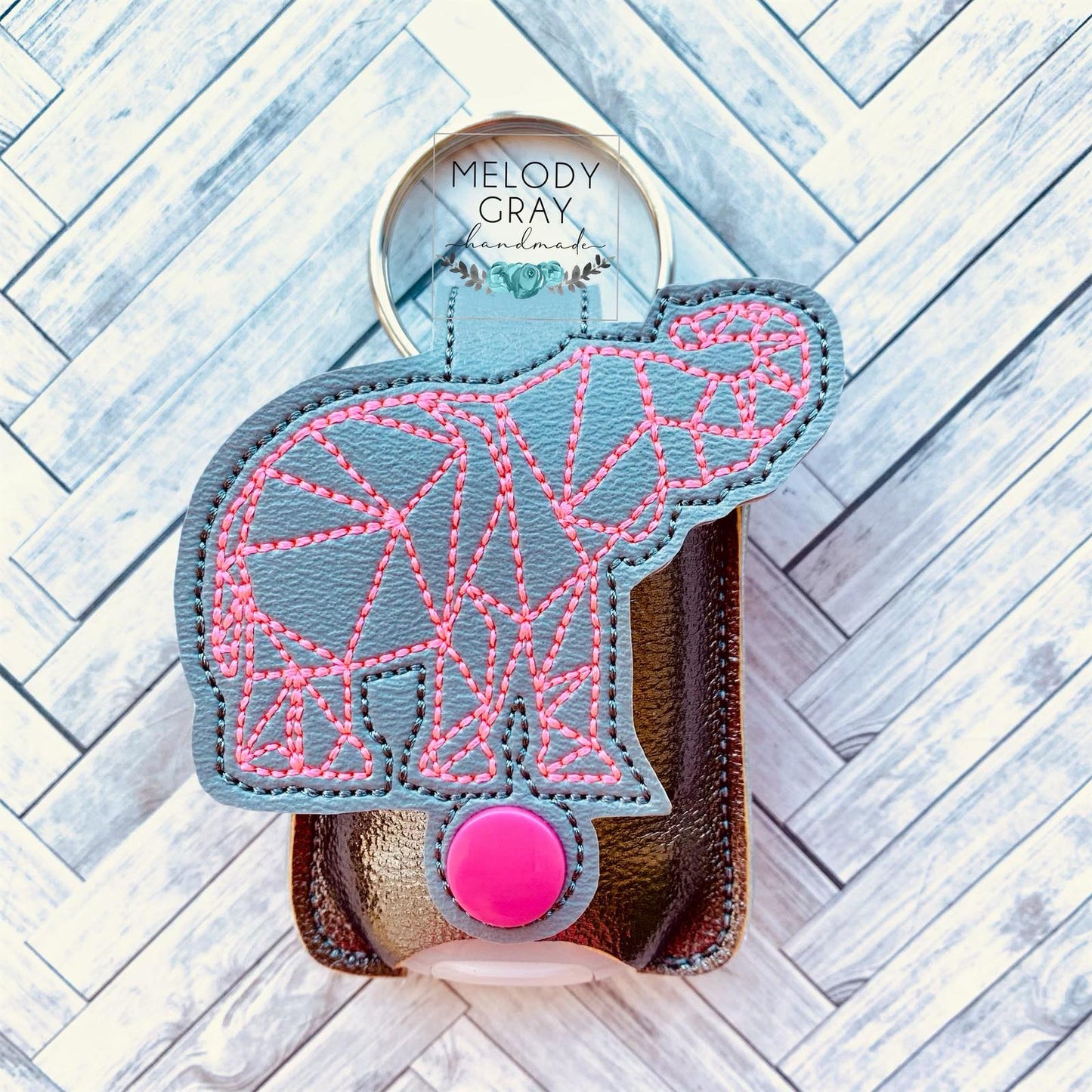 Geo Elephant Applique Fold Over Sanitizer Holder 5x7- DIGITAL Embroidery DESIGN