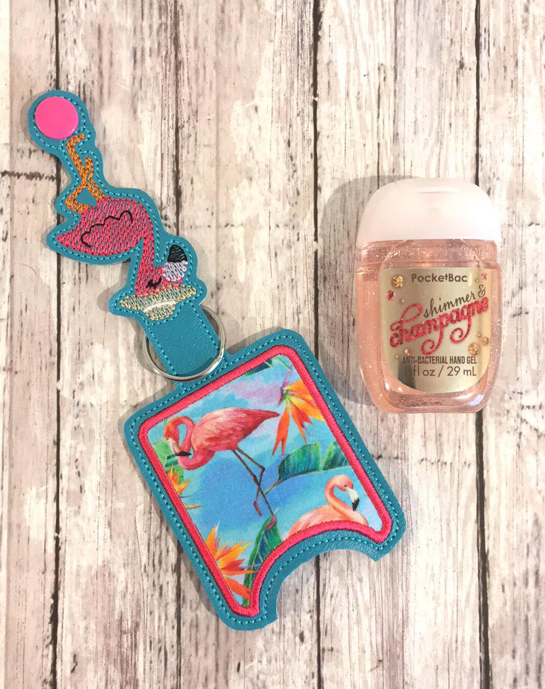 Flamingo Hat Applique Fold Over Sanitizer Holder 5x7- DIGITAL Embroidery DESIGN