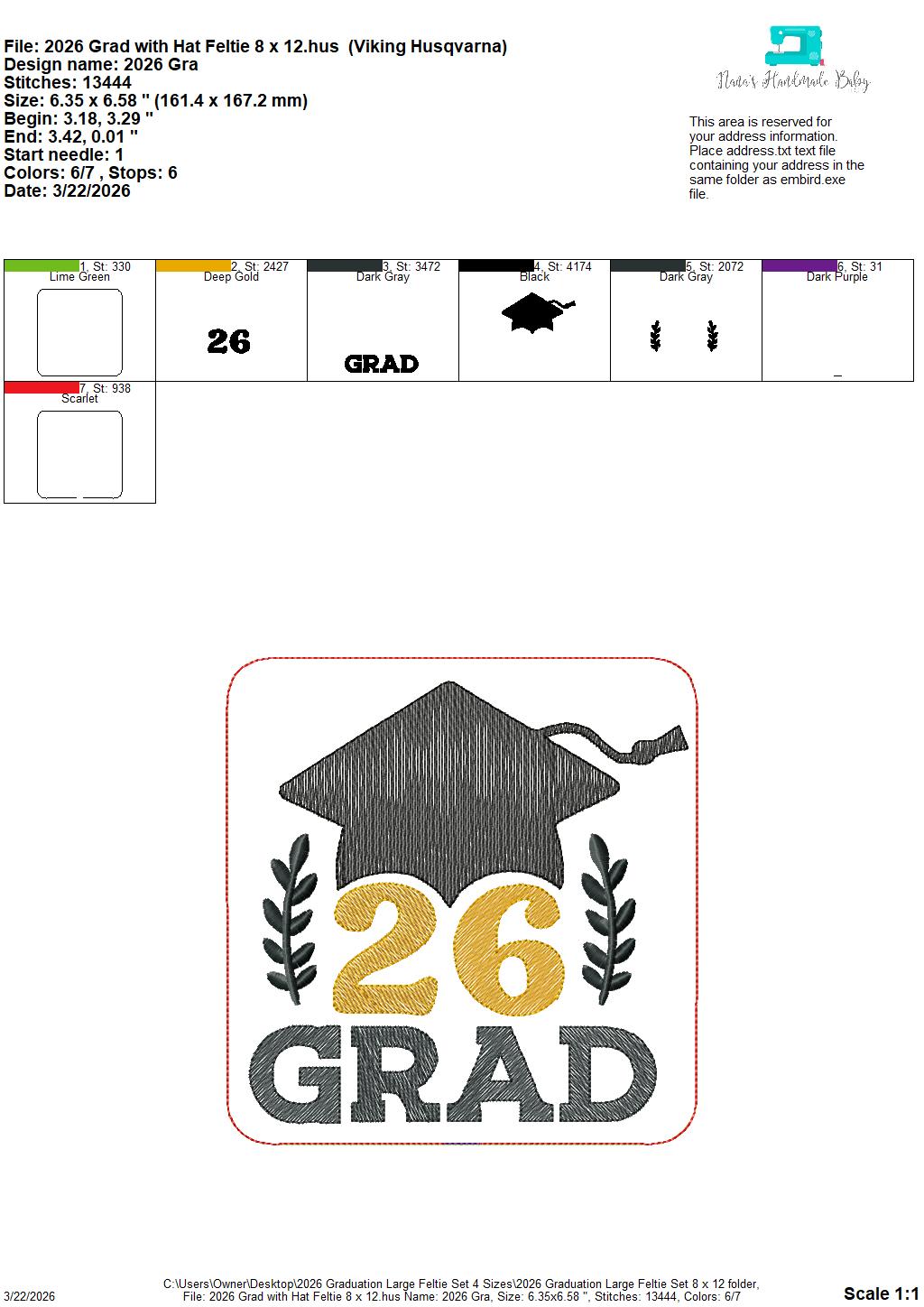 Graduation - Class of 2026 Feltie - Wreath Set - 4 x 4, 5 x 7, 6 x 10 and 8 x 12 Included - DIGITAL Embroidery Design