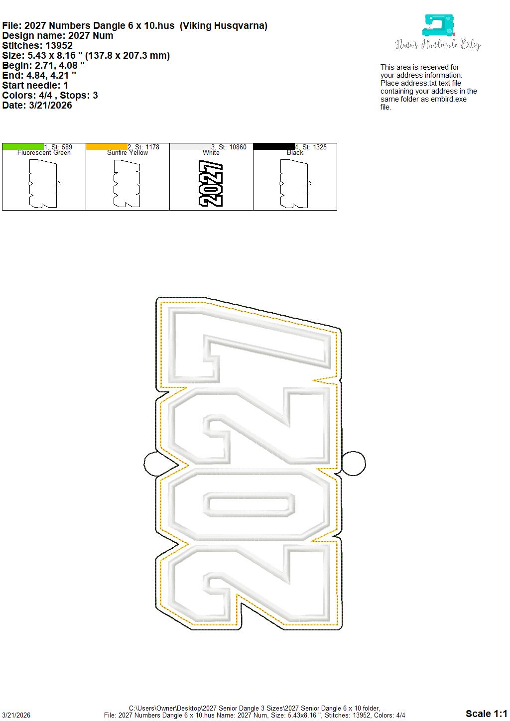 2027 Senior – Dangle – Door Decor – In The Hoop – 5 x 7, 6 x 10 and 8 x 12 included – DIGITAL Embroidery DESIGN