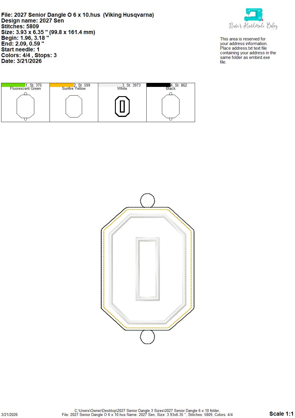 2027 Senior – Dangle – Door Decor – In The Hoop – 5 x 7, 6 x 10 and 8 x 12 included – DIGITAL Embroidery DESIGN