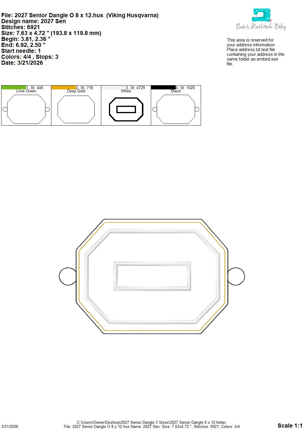 2027 Senior – Dangle – Door Decor – In The Hoop – 5 x 7, 6 x 10 and 8 x 12 included – DIGITAL Embroidery DESIGN