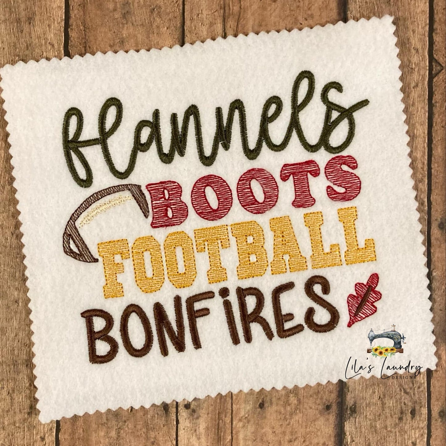 Flannels Boots Football Bonfires - 3 sizes - digital embroidery design