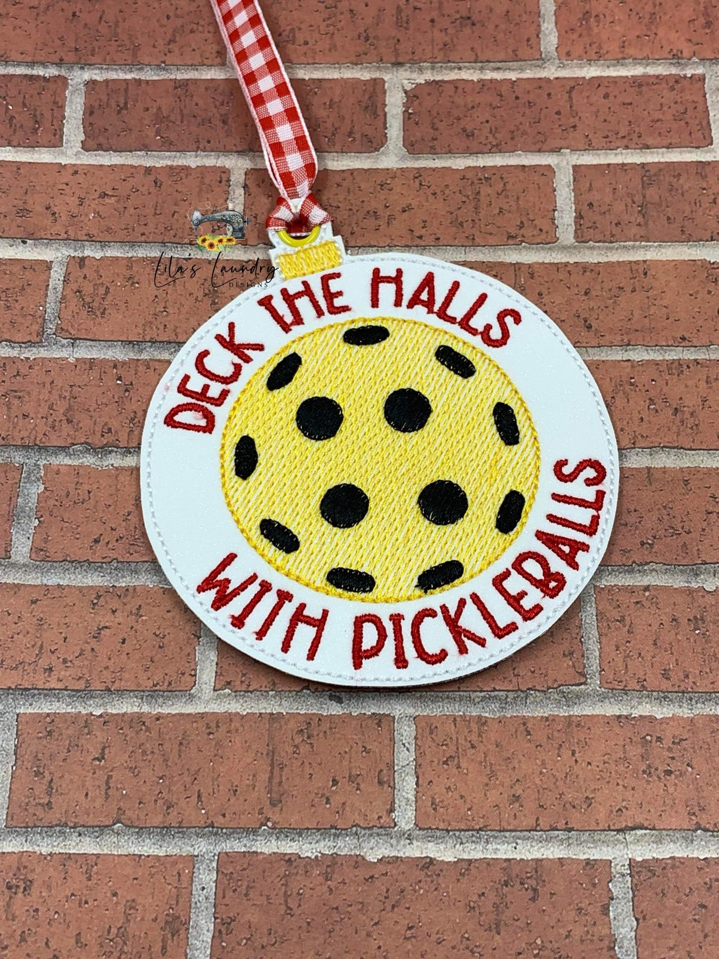 Deck the halls with pickleballs ornament - digital embroidery design