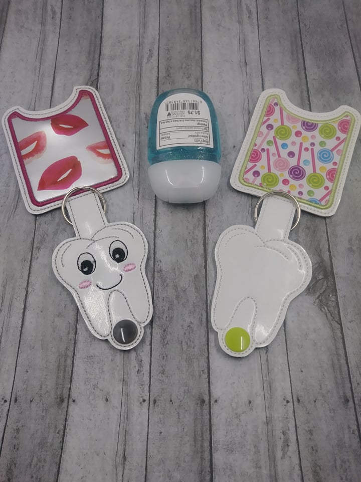 Happy Tooth Applique Fold Over Sanitizer Holder 5x7- DIGITAL Embroidery DESIGN