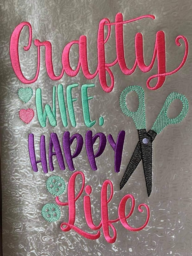 Crafty Wife, Happy Life - 3 sizes- Digital Embroidery Design