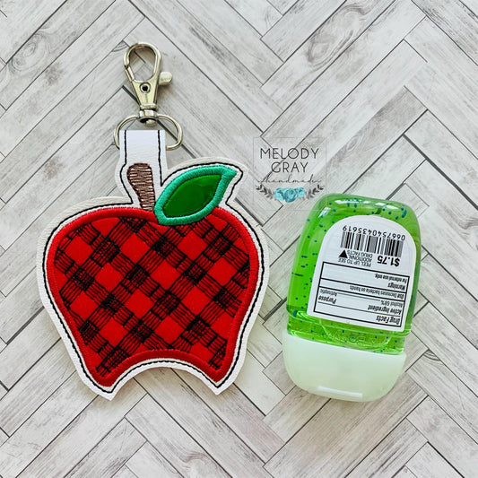 Plaid Apple Applique Fold Over Sanitizer Holder 5x7- DIGITAL Embroidery DESIGN