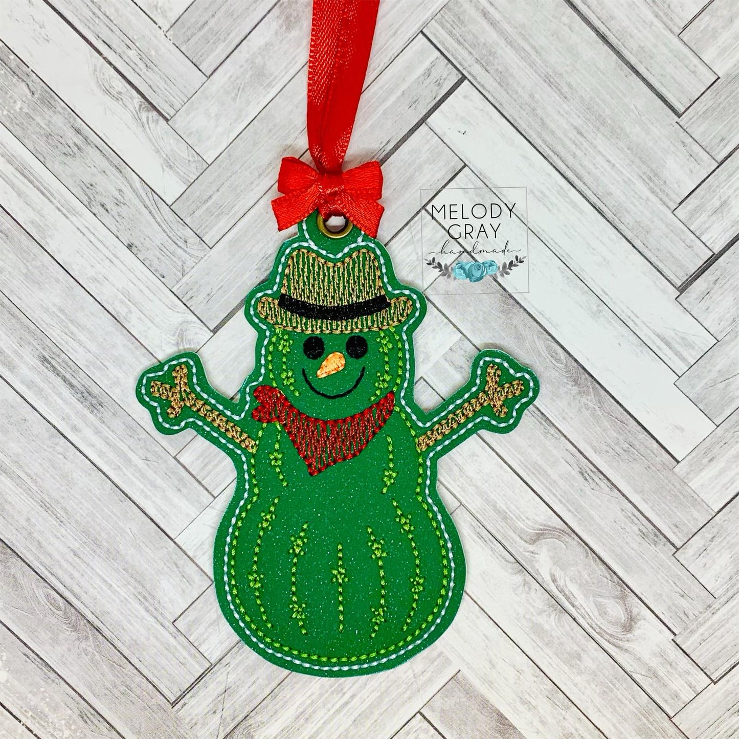 Cactus Snowman Ornament - Digital Embroidery Design