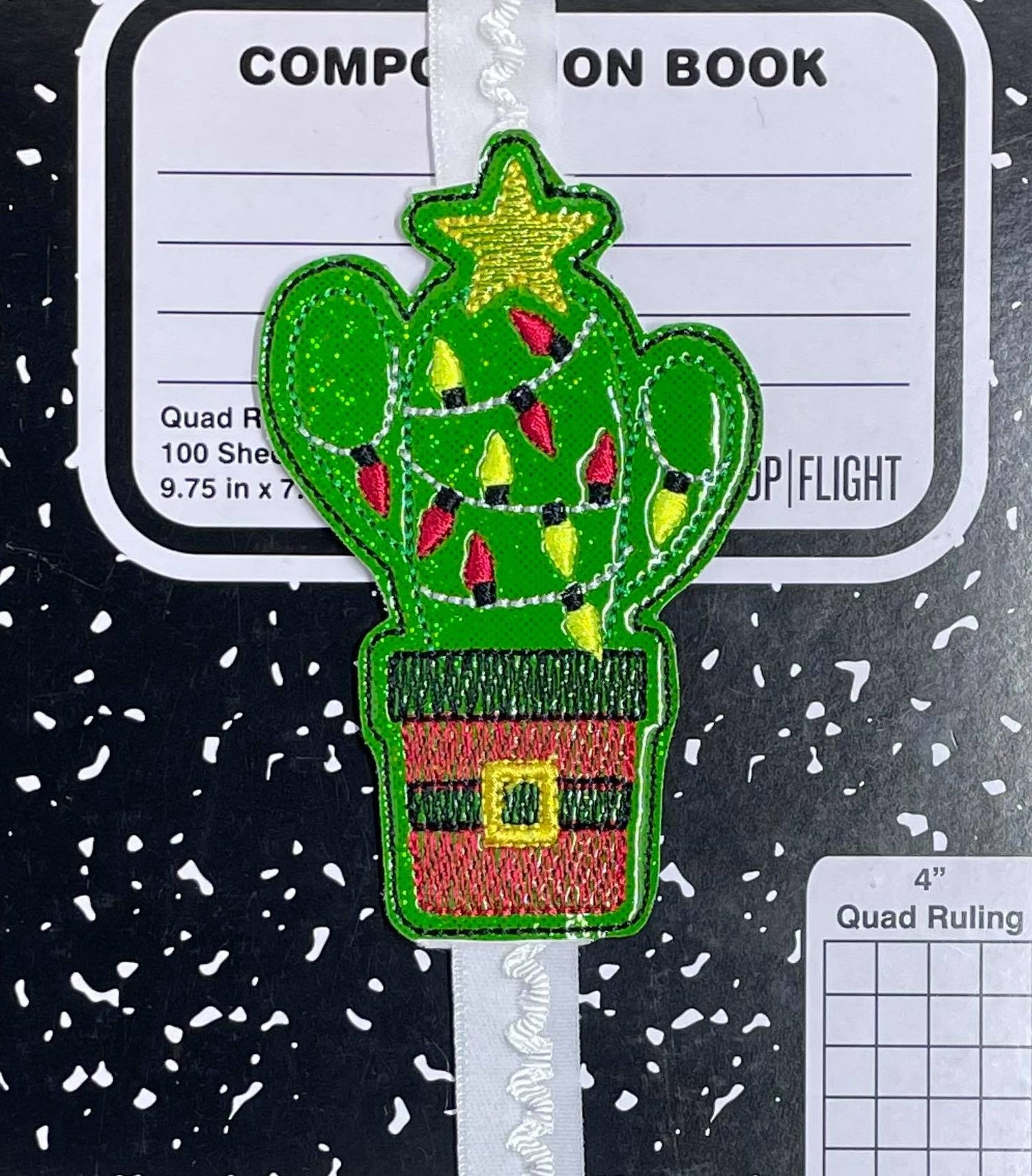 Santa Pot Cactus Book Band - Embroidery Design, Digital File