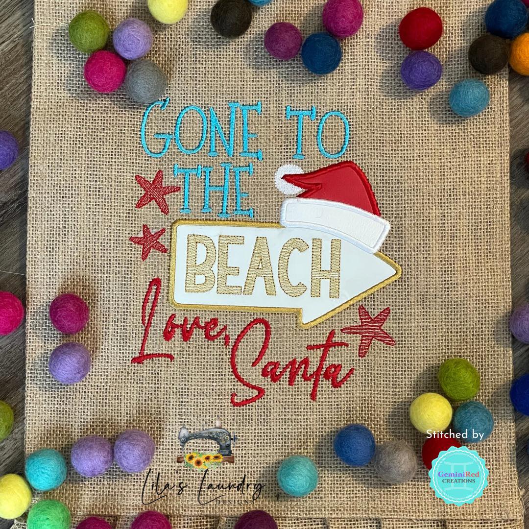 Gone to the Beach Applique - 3 sizes- Digital Embroidery Design