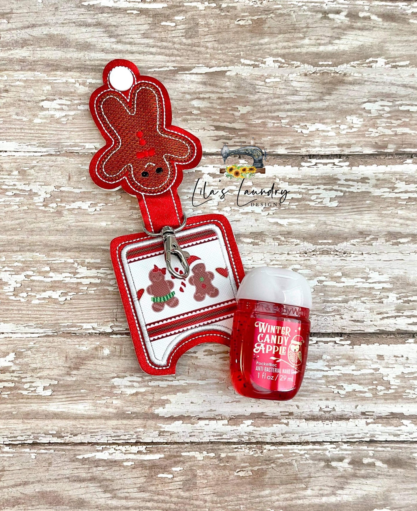 Gingerbread Man Applique Fold Over Sanitizer Holder 5x7- DIGITAL Embroidery DESIGN