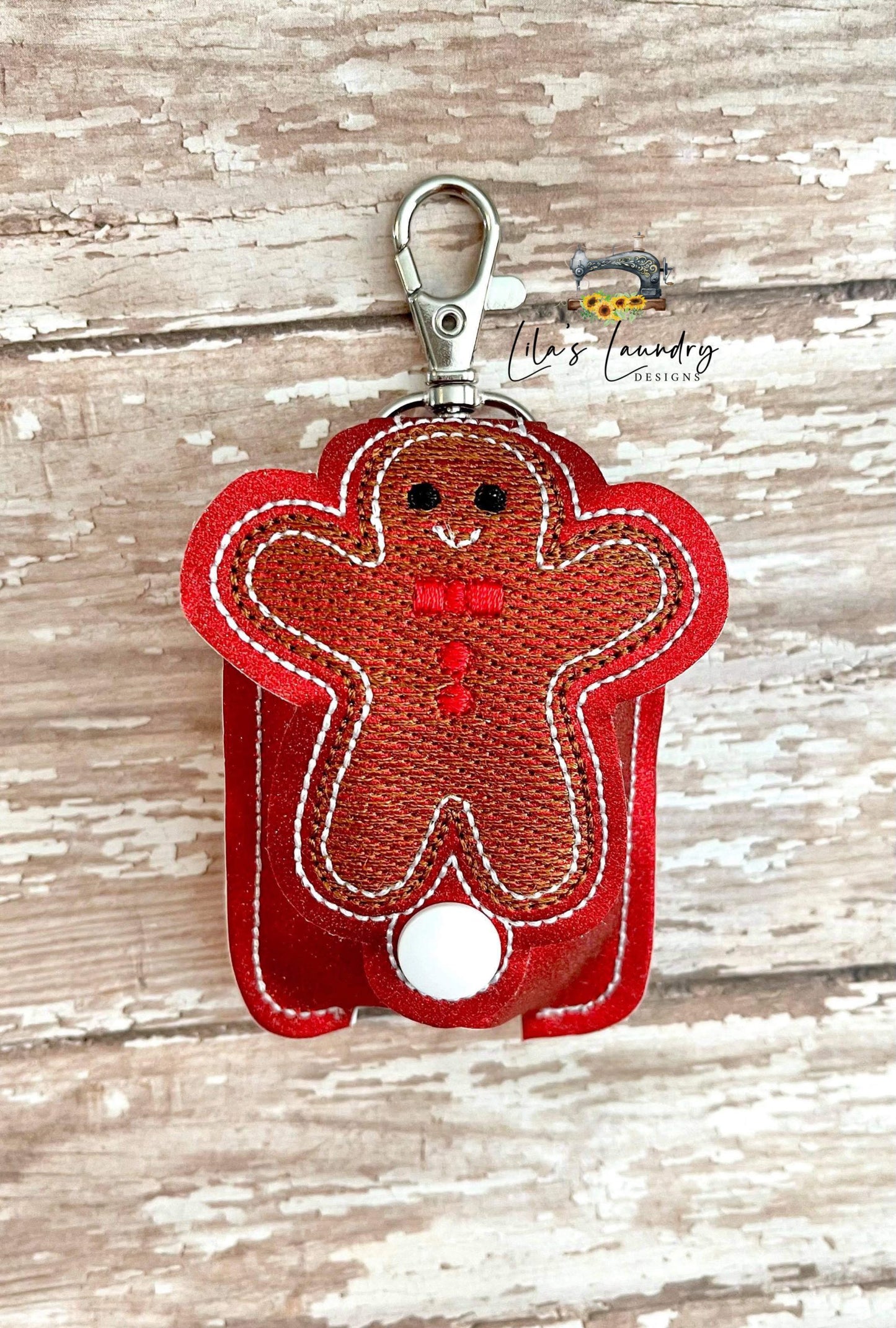 Gingerbread Man Applique Fold Over Sanitizer Holder 5x7- DIGITAL Embroidery DESIGN