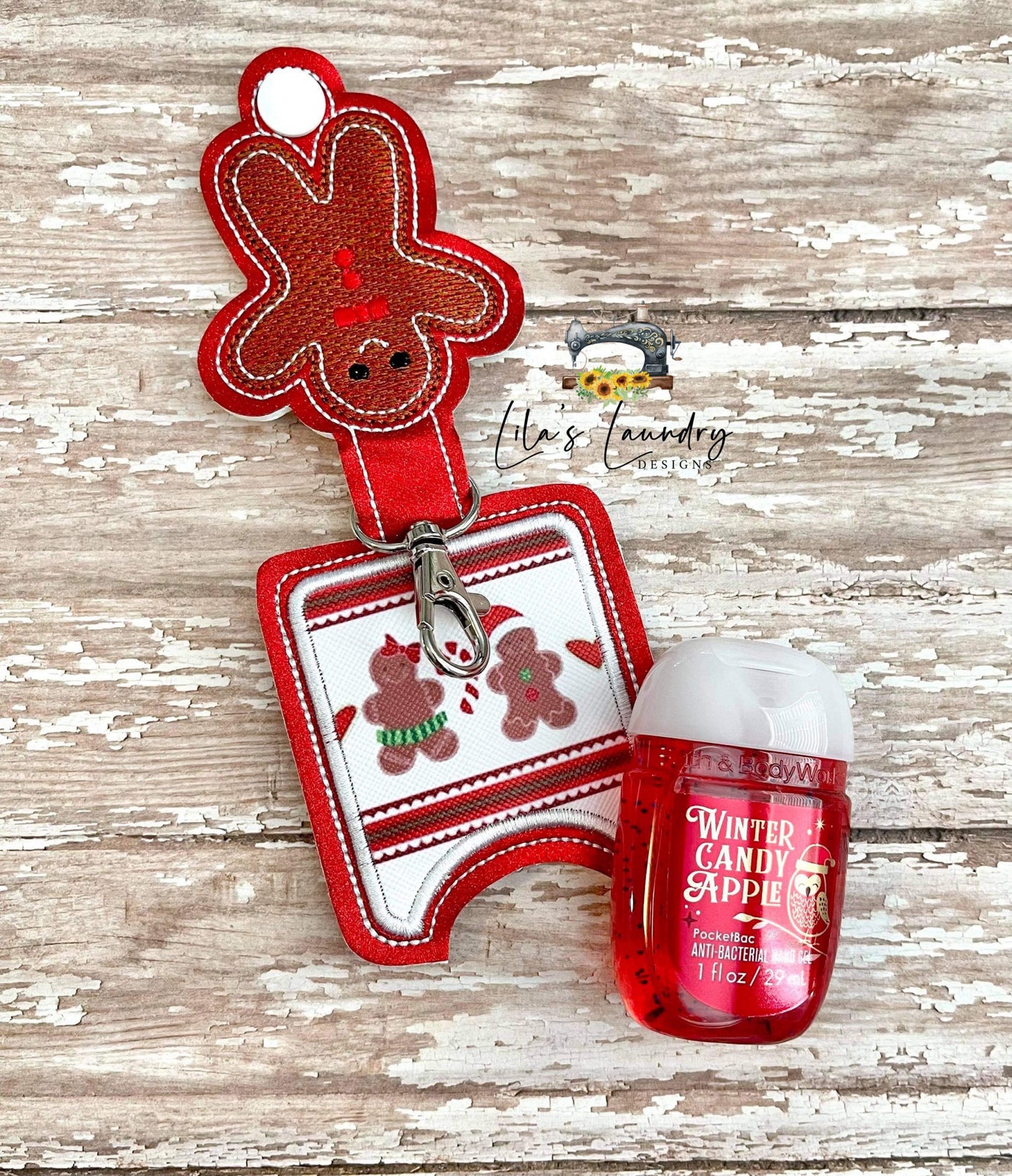 Gingerbread Man Applique Fold Over Sanitizer Holder 5x7- DIGITAL Embroidery DESIGN
