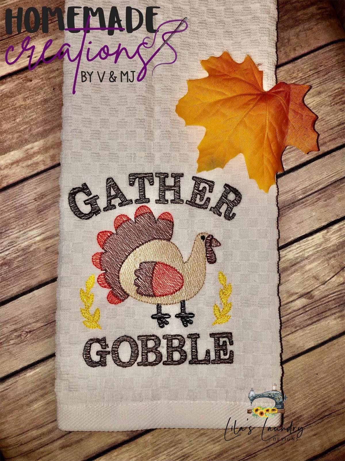 Gather Gobble - 4 sizes- Digital Embroidery Design