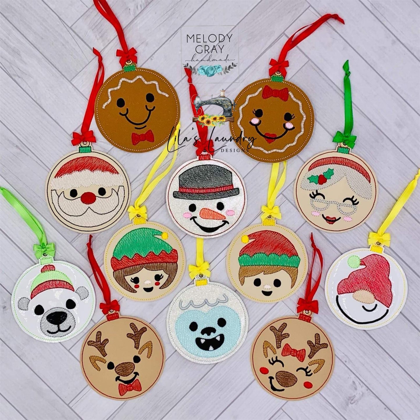 Christmas Faces Ornament Set - Set of 12 Designs - Digital Embroidery Design