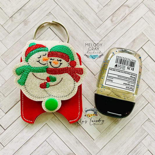 Hugging Snowmen Applique Fold Over Sanitizer Holder 5x7- DIGITAL Embroidery DESIGN