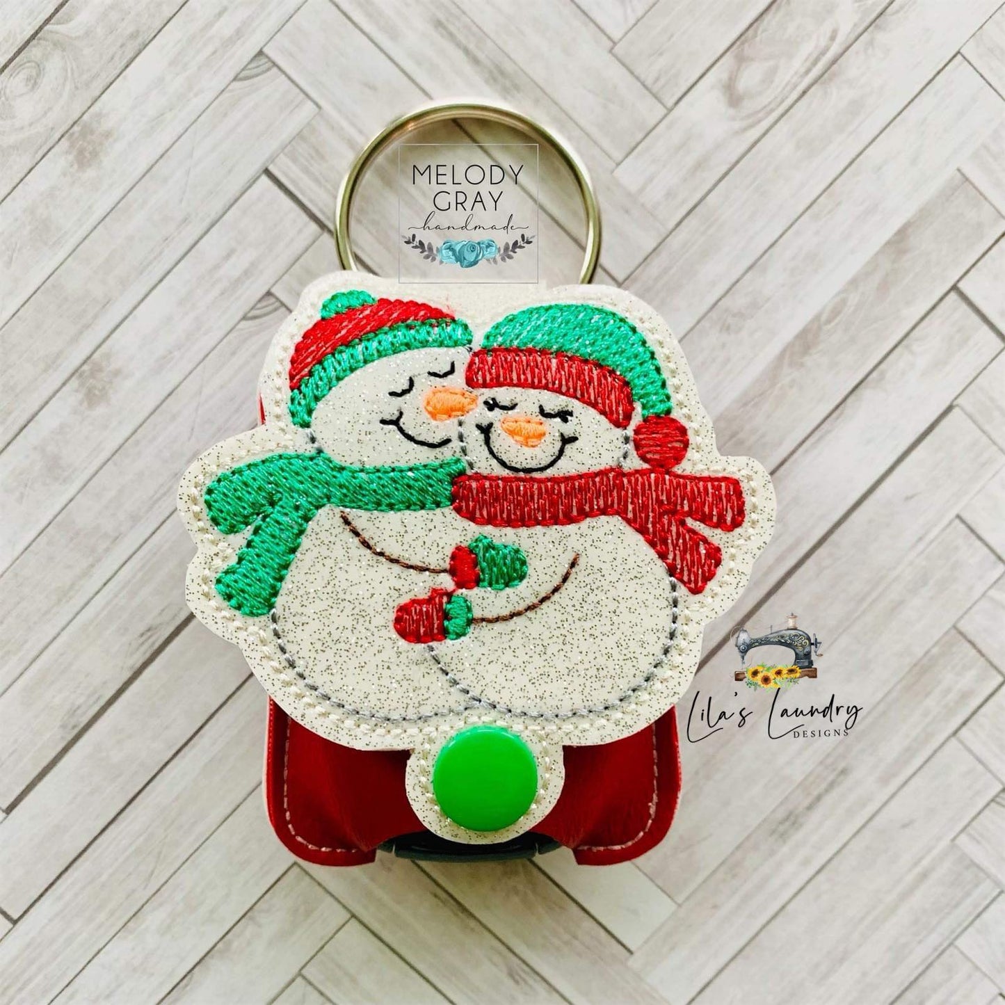 Hugging Snowmen Applique Fold Over Sanitizer Holder 5x7- DIGITAL Embroidery DESIGN