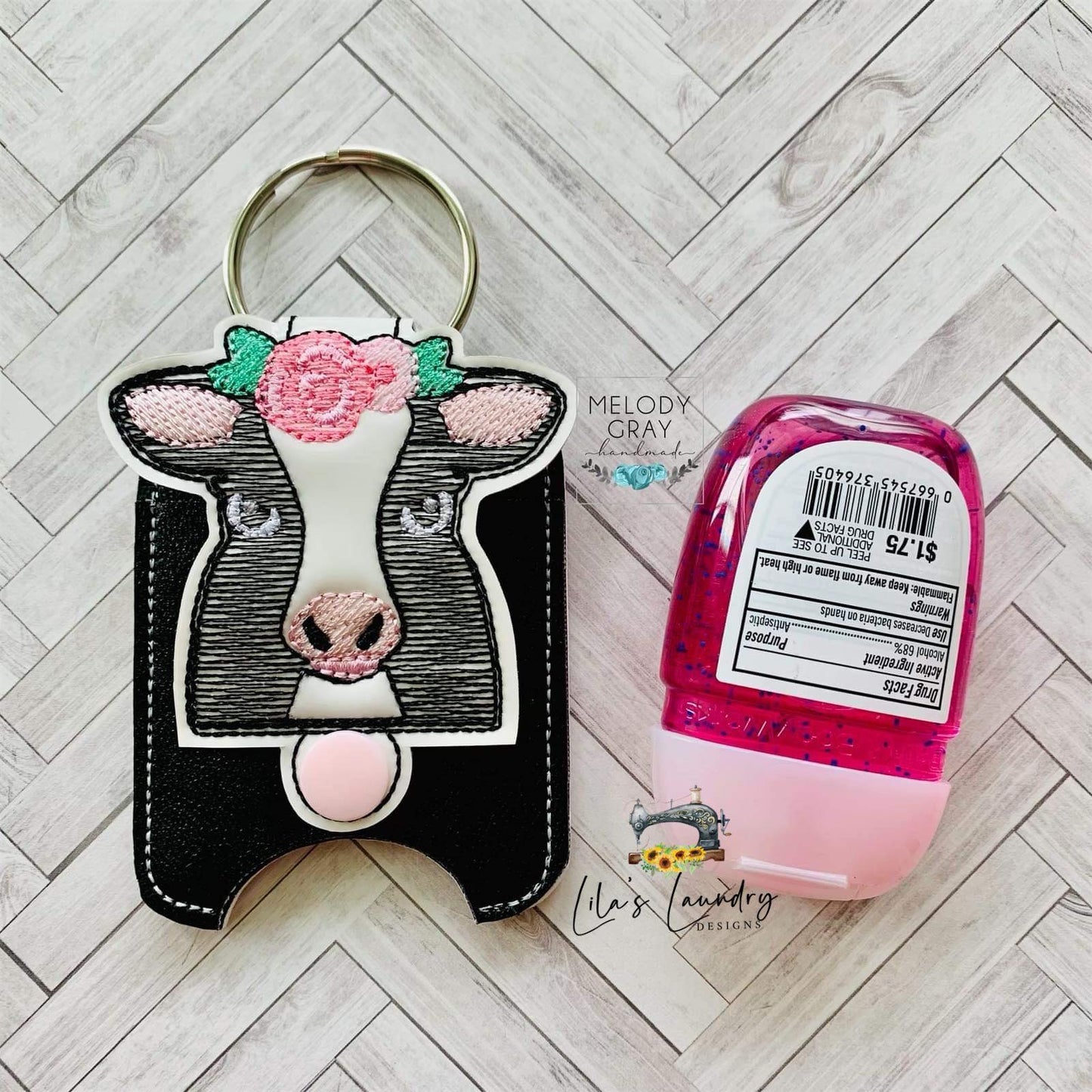 Floral Cow Applique Fold Over Sanitizer Holder 5x7- DIGITAL Embroidery DESIGN