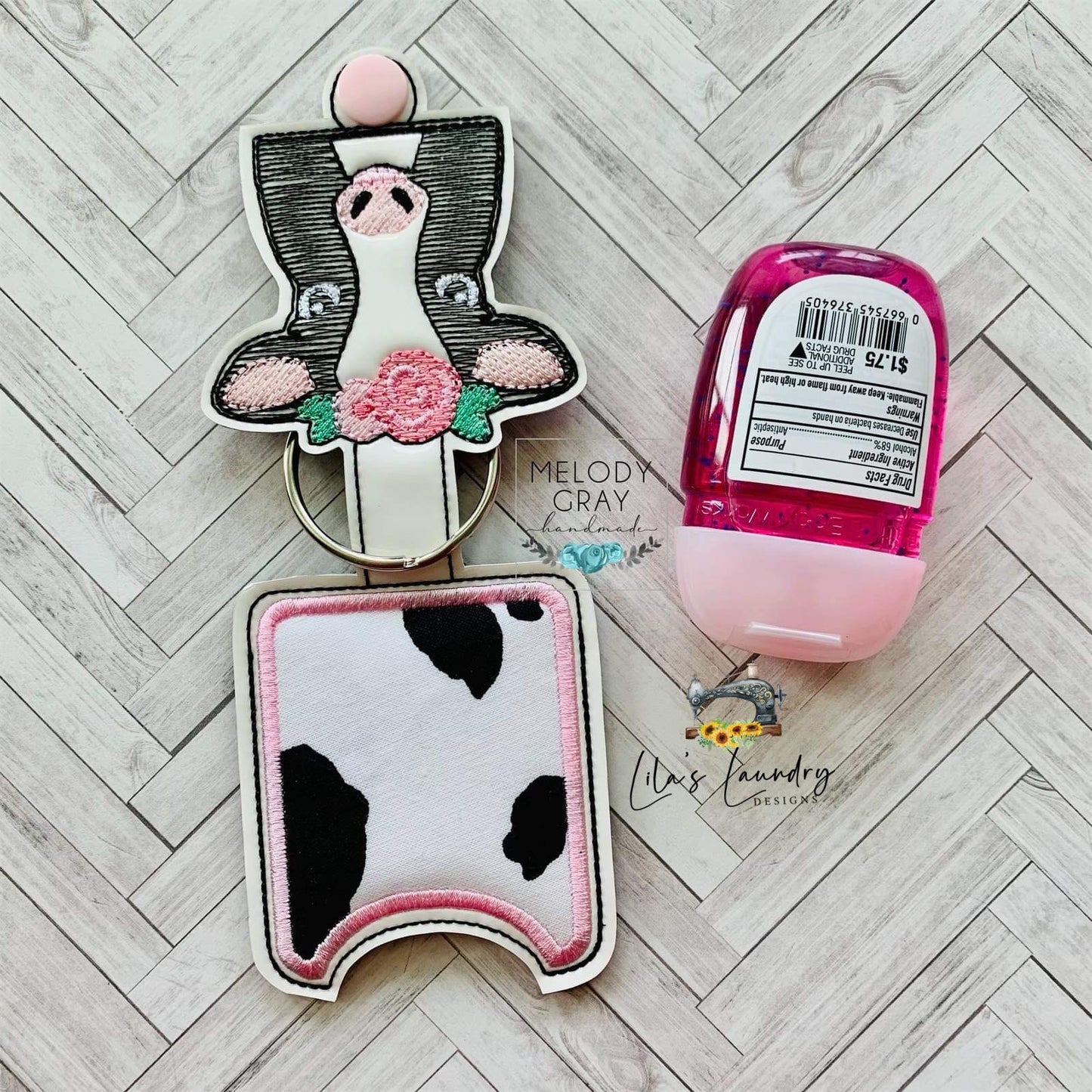 Floral Cow Applique Fold Over Sanitizer Holder 5x7- DIGITAL Embroidery DESIGN