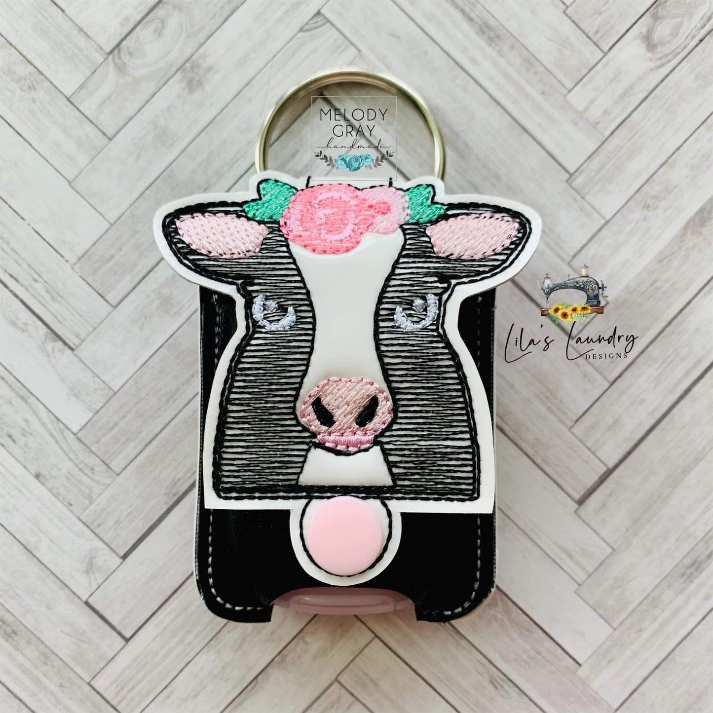Floral Cow Applique Fold Over Sanitizer Holder 5x7- DIGITAL Embroidery DESIGN