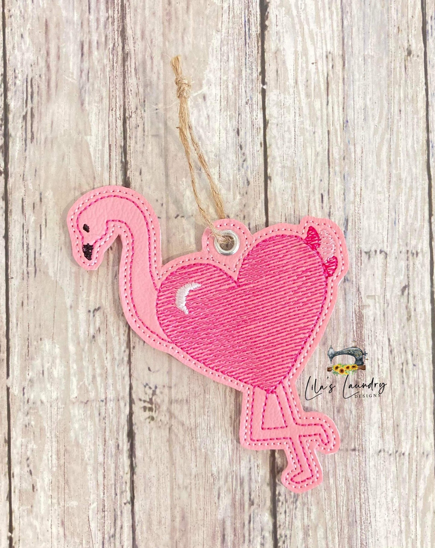 Valentine Heart Flamingo Ornament - Digital Embroidery Design
