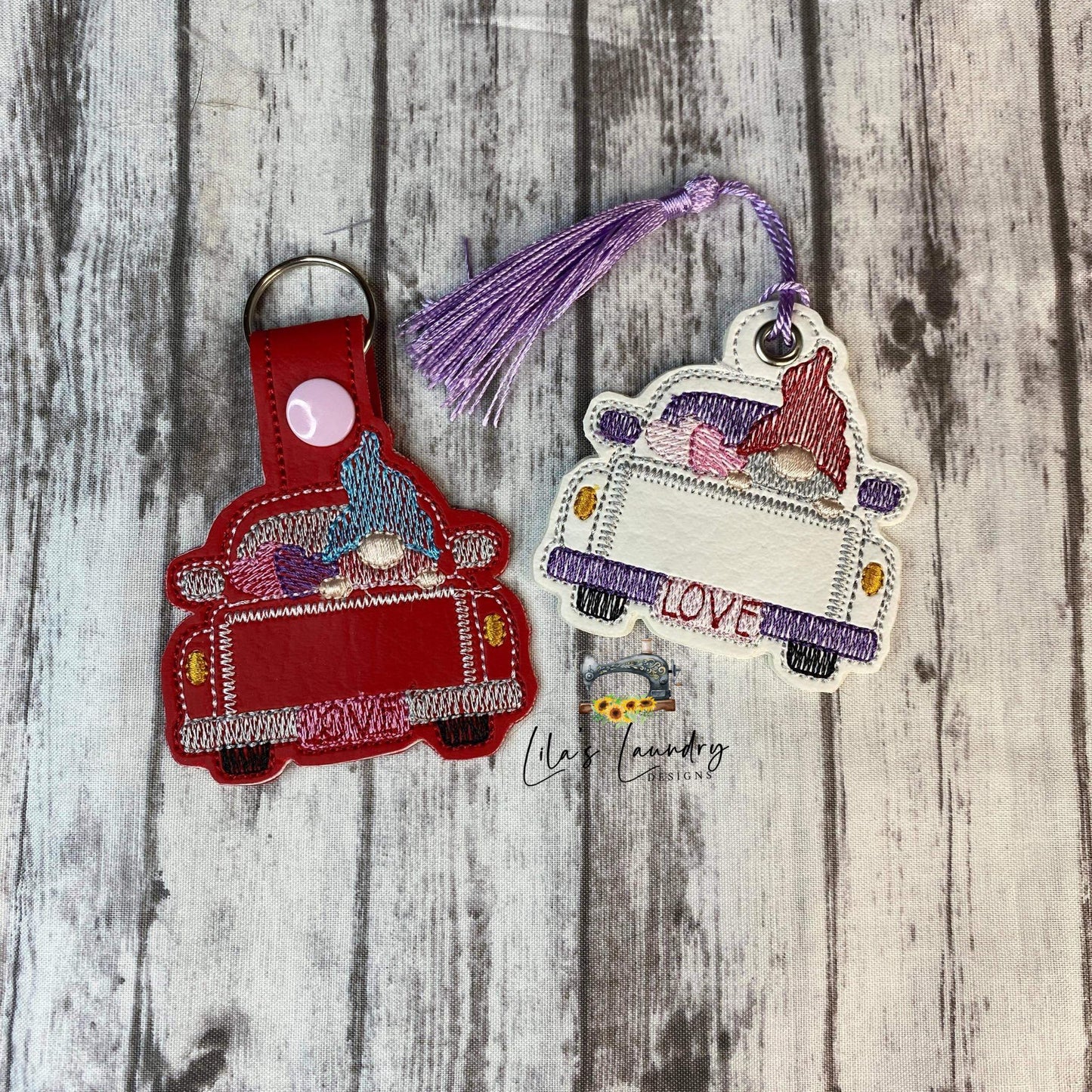 Gnome Love Truck Fobs - DIGITAL Embroidery DESIGN