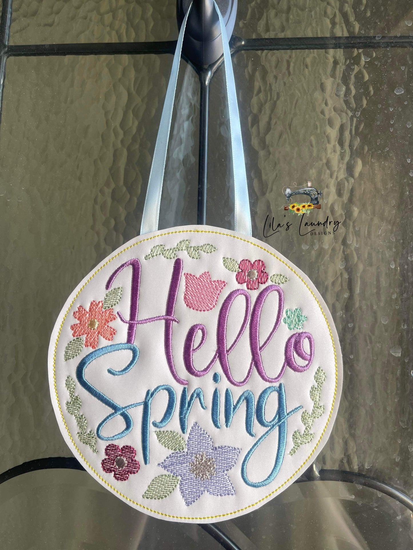 Hello Spring Door Sign - 3 sizes - Digital Embroidery Design