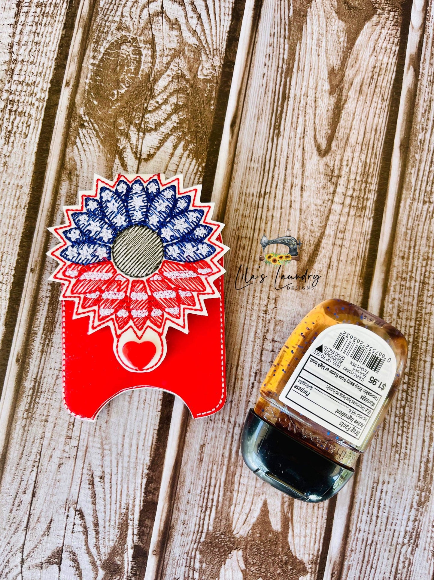 Patriotic Sunflower Applique Fold Over Sanitizer Holder 5x7- DIGITAL Embroidery DESIGN