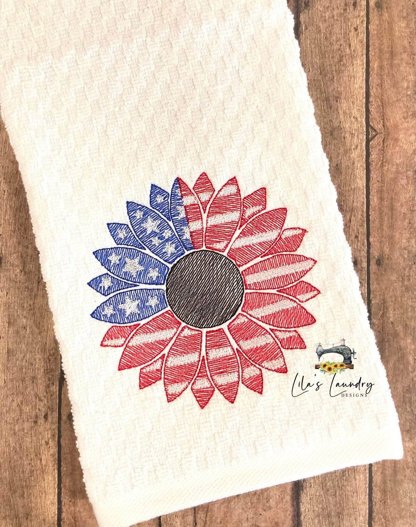 Patriotic Sunflower Flag Sketch - 3 sizes- Digital Embroidery Design