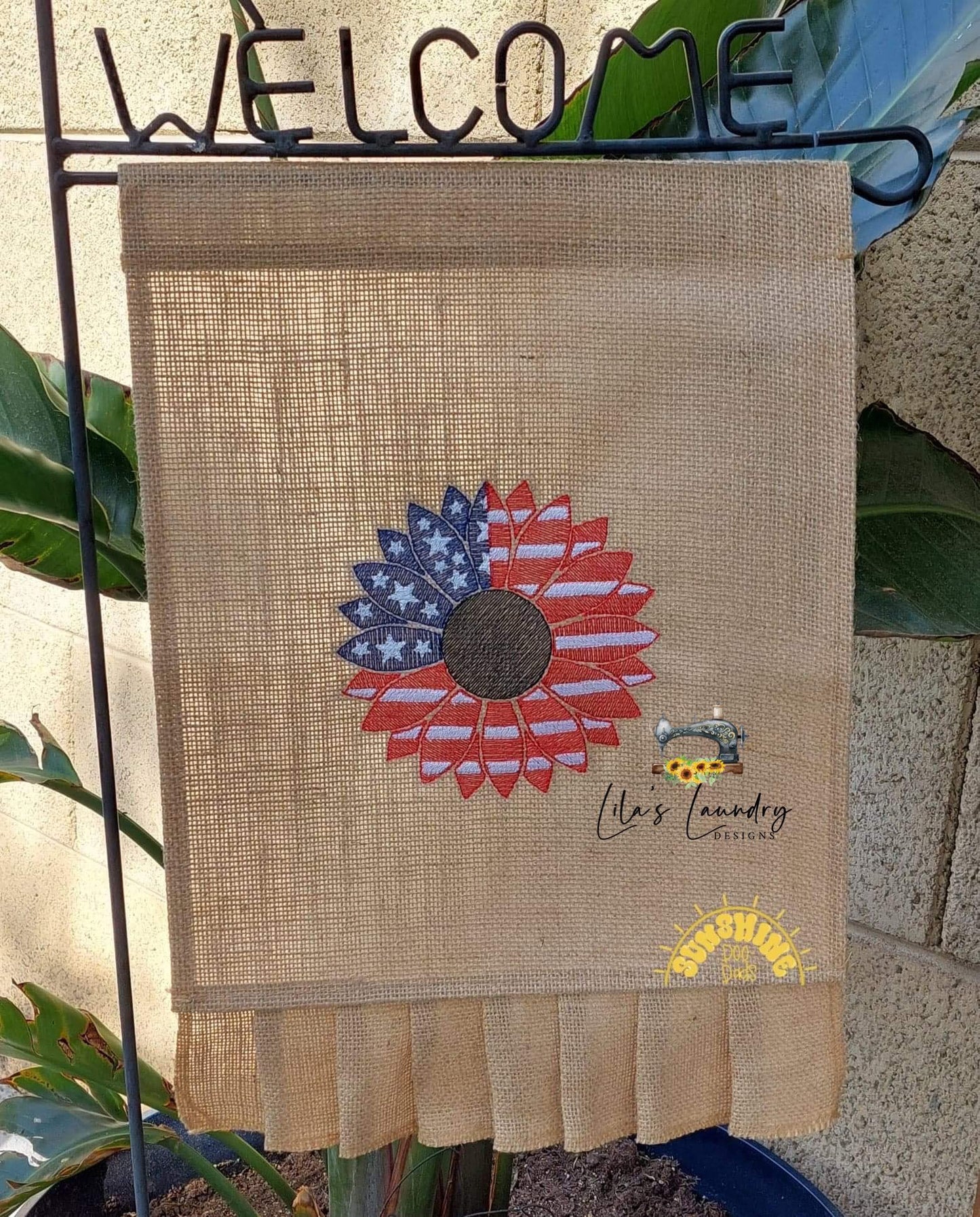 Patriotic Sunflower Flag Sketch - 3 sizes- Digital Embroidery Design