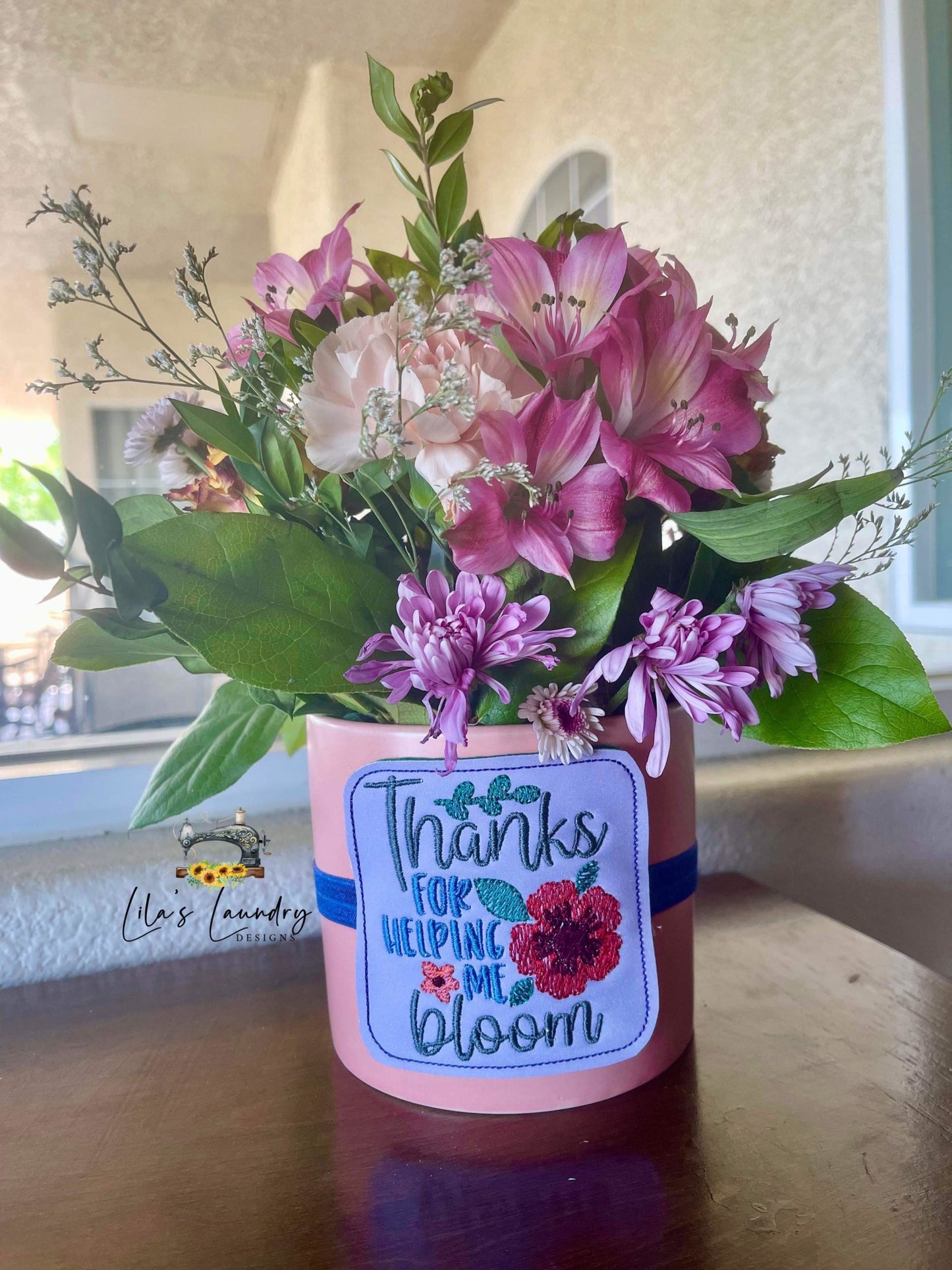 Thanks for Helping me Bloom Plant Wrap - Embroidery Design, Digital File