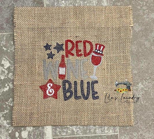 Red Wine and Blue - 3 sizes- Digital Embroidery Design