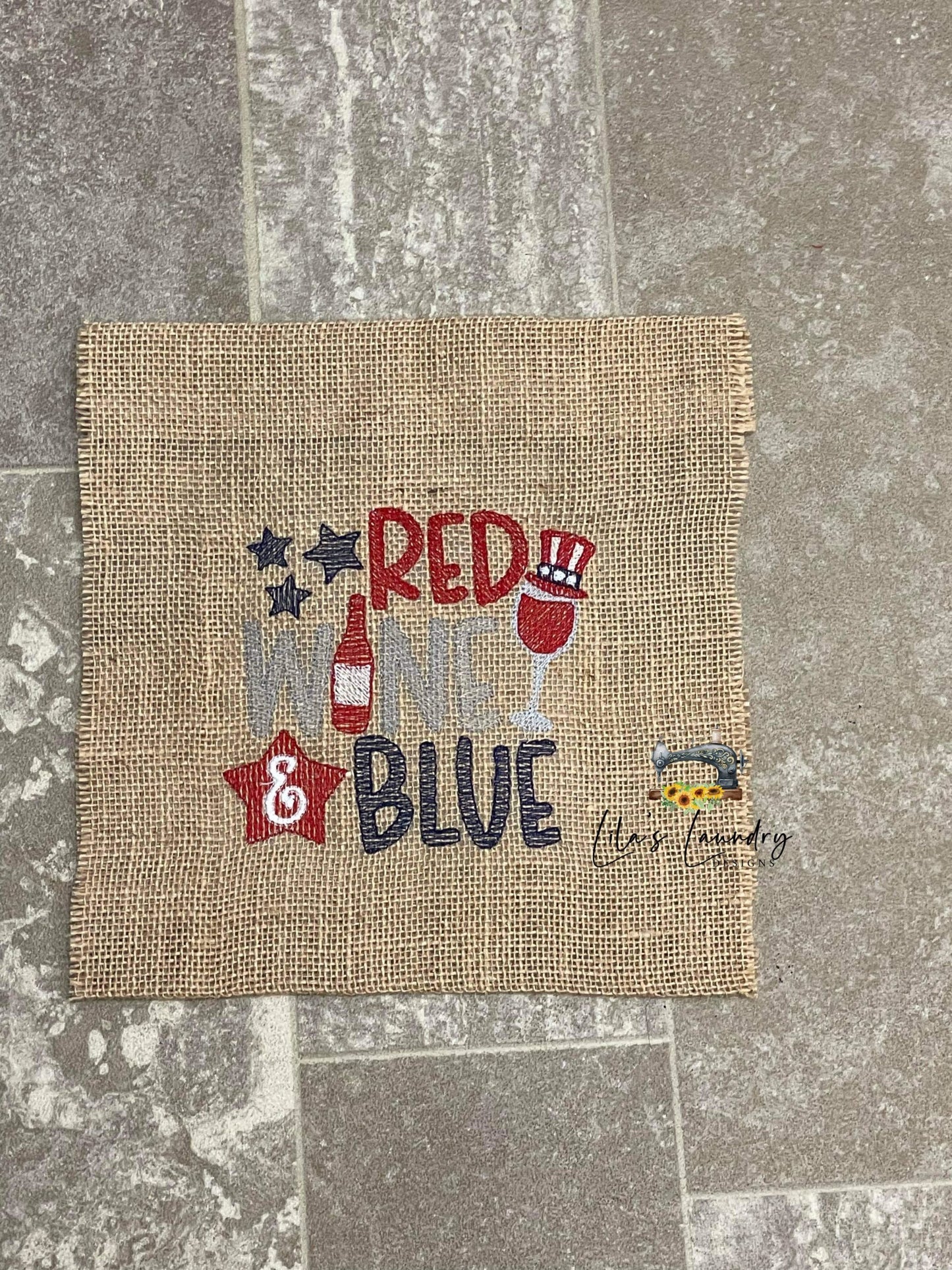 Red Wine and Blue - 3 sizes- Digital Embroidery Design