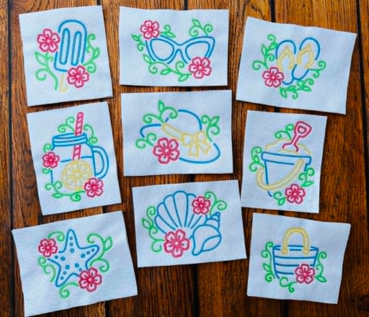 Sketch Summer Hibiscus SET - Includes 9 Designs  - 4 x 4, 5 x 7, 6 x 10 and 8 x 12 - DIGITAL Embroidery Design