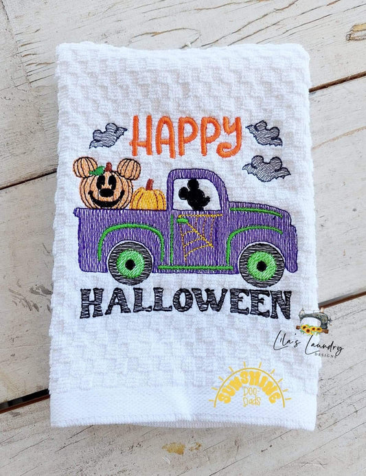 Happy Halloween Mouse Truck - 3 sizes- Digital Embroidery Design