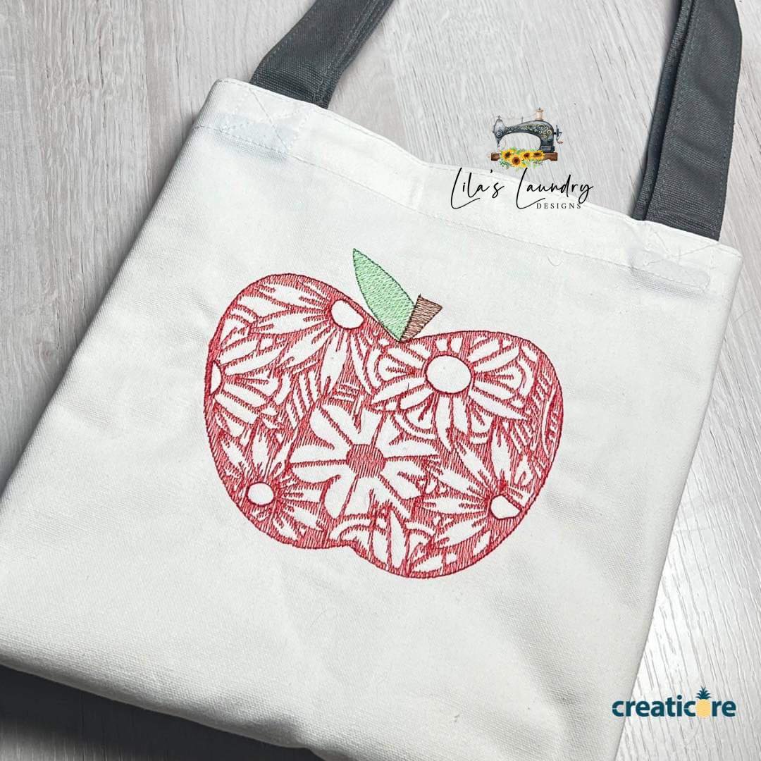 Apple Zentangle - 3 sizes- Digital Embroidery Design
