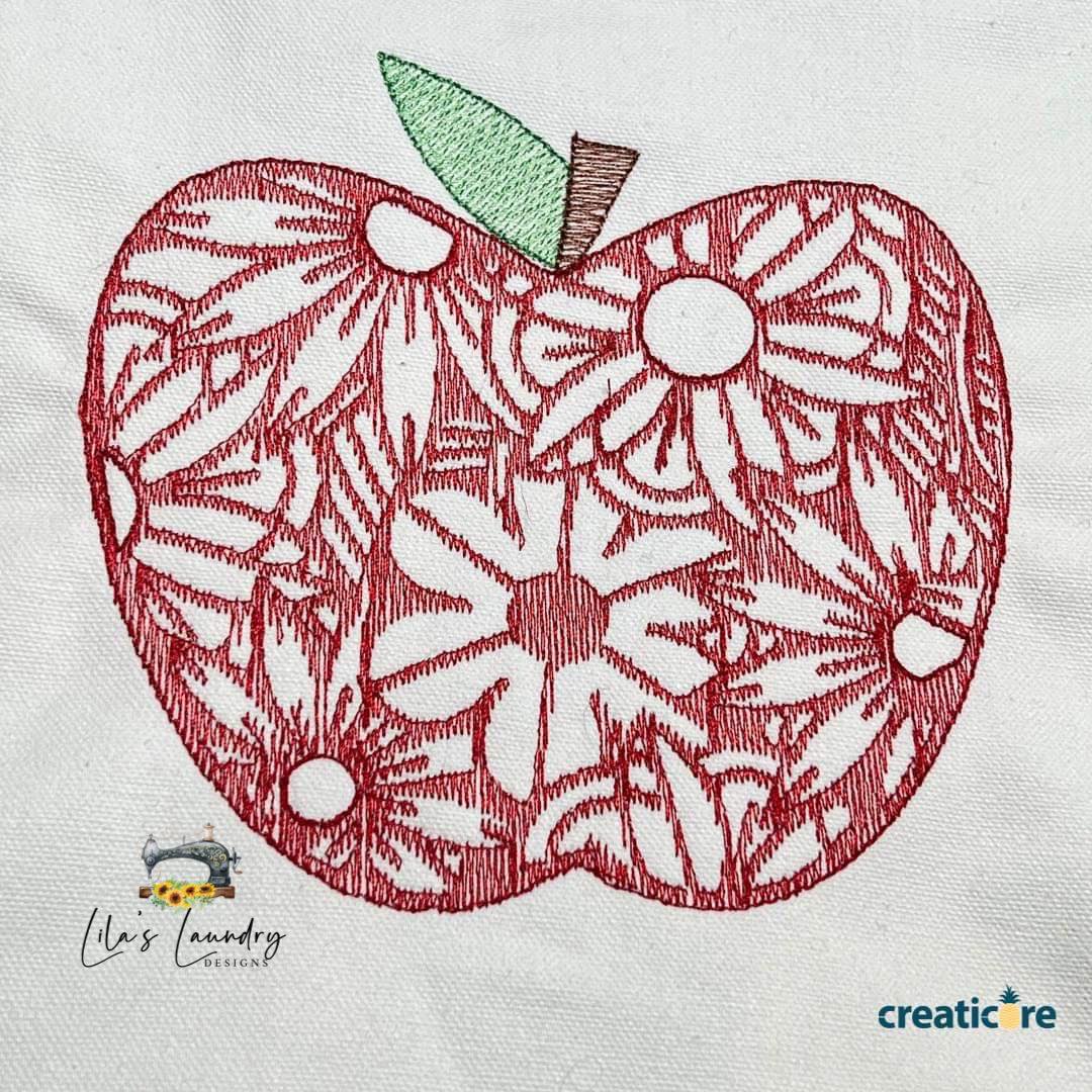 Apple Zentangle - 3 sizes- Digital Embroidery Design