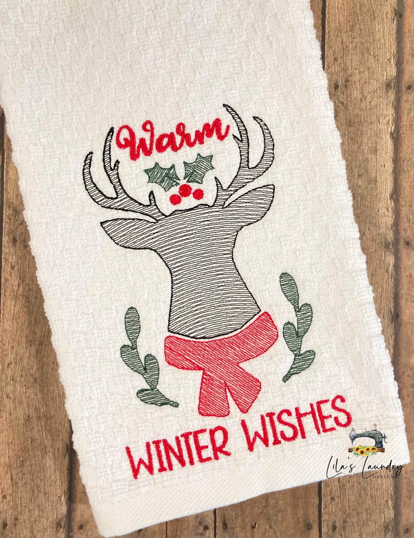 Warm Winter Wishes Deer - 3 sizes- Digital Embroidery Design