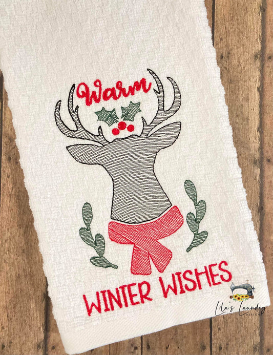 Warm Winter Wishes Deer - 3 sizes- Digital Embroidery Design